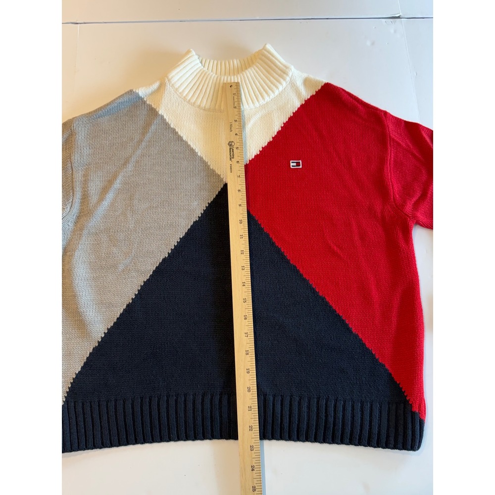 Tommy Hilfiger Womens Colorblock Mock Neck Sweater Red Navy Grey White Large - Picture 3 of 6